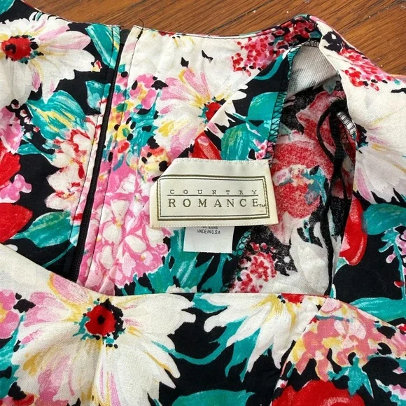 vintage floral puff sleeve midi dress - Picture 5 of 8